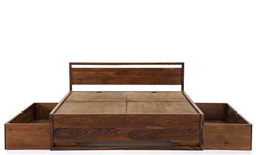 Sheessham Wood Louisville Bed with Storage for Bedroom | Dark Teak Finish