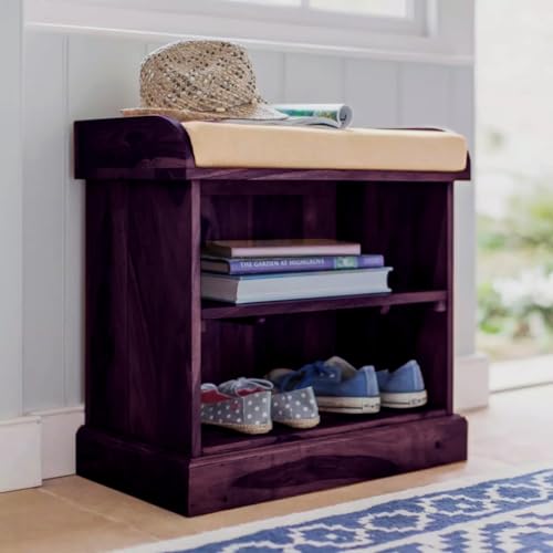 APRODZ Plata Small Shoe Rack Wooden Multipurpose Storage Cabinet with Seat (Teak Finish)