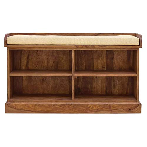 APRODZ Plata Small Shoe Rack Wooden Multipurpose Storage Cabinet with Seat (Teak Finish)
