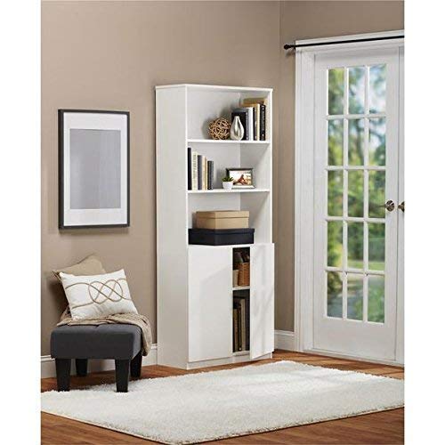 Mango Wood Recta Bookcase with Cabinet for Living Room | White