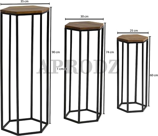 Tavolino Nesting Table(Set of 3), Brown + Black Powdercoated Finish.