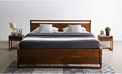 Sheessham Wood Bed with Storage for Bedroom | Dark Teak Finish