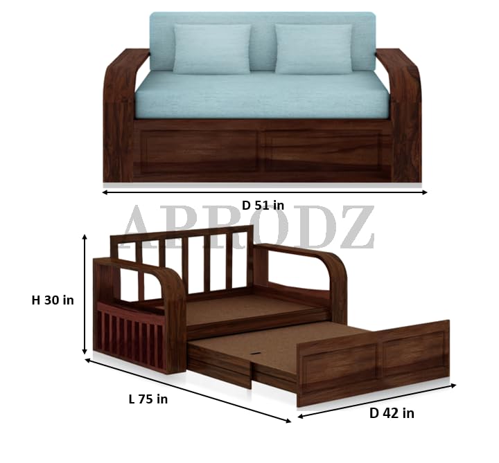 Sheesham Wood 2 Seater Sofa Cum Bed with Storage