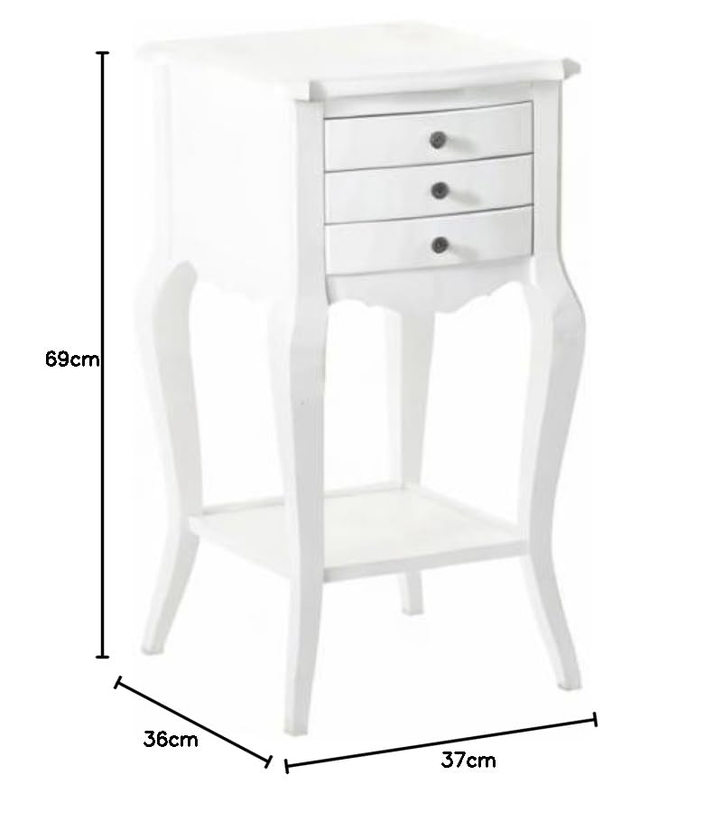 Solid Wood Piura Three Drawer Selves Bedside Storage Table for Bedroom | White Finish