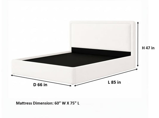 Boucle Bed Frame With Storage, Upholstered Headboard, Metal Bed Frame With Headboard, Hydraulic Storage System, No Box Spring Required, Beige