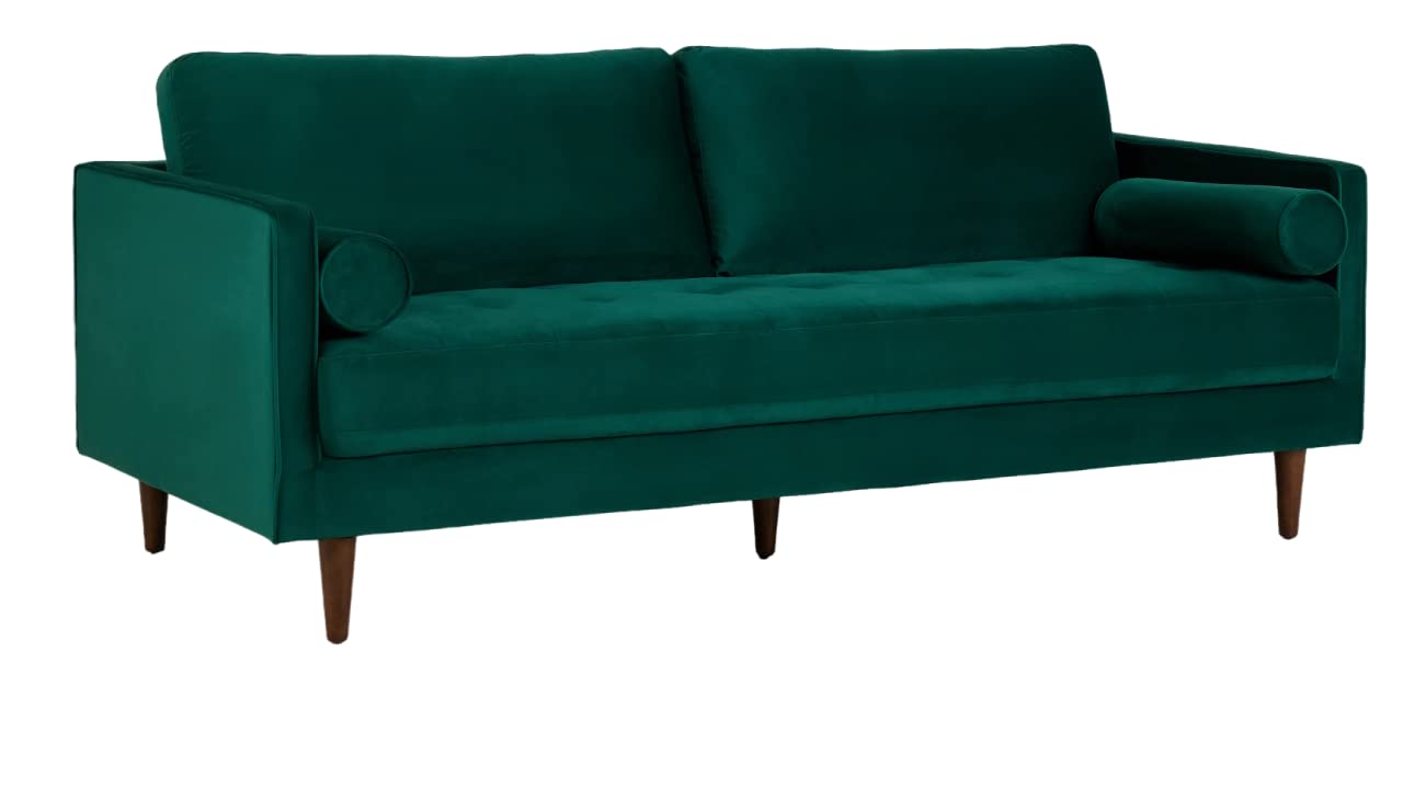 APRODZ MidCen Wooden 3 Seater Sofa Set with High-Density Comfortable Foam for Home & Living Room (Upholstered- Dark Green Velvet Fabric)
