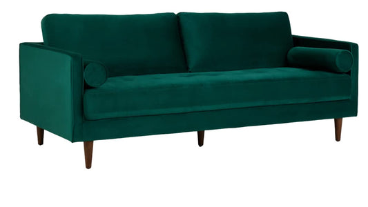APRODZ MidCen Wooden 3 Seater Sofa Set with High-Density Comfortable Foam for Home & Living Room (Upholstered- Dark Green Velvet Fabric)