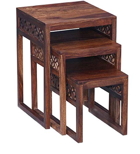 Durque Sheesham Wood Set of Three Tables - Provincial Teak Finish