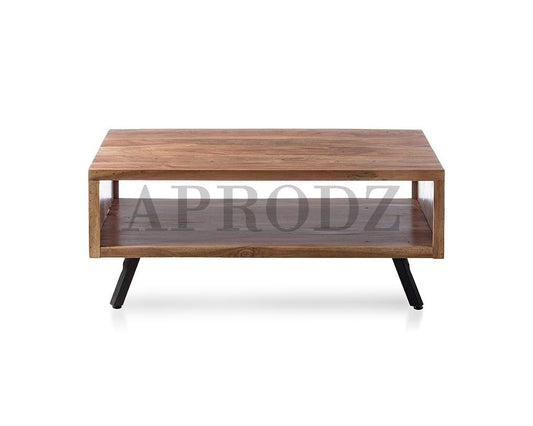 Chic Teda Sofa Teapoy Table | Natural & Black Finish | Solid Wood Side Table | Ideal for Living Room Décor
