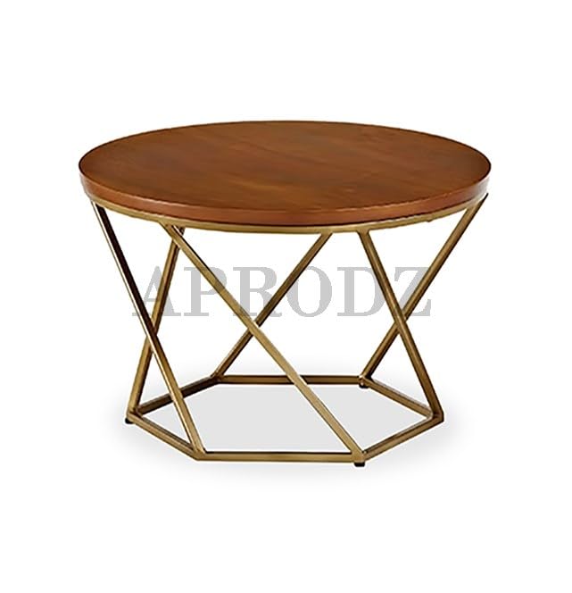 Stylish Round Coffee Table Set | 2-Piece Nesting Tables with Sturdy Geometric Design & Gold Metal Frame for Home & Living Room (Gold & Antique Brown)