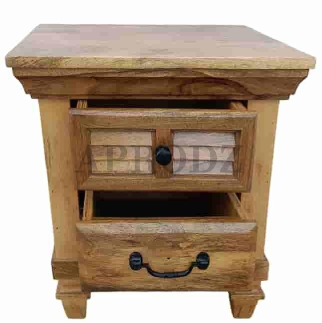 Elmore Solid Wood Table with Two Drawer Bedside for Bedroom & Living Room (Solid Wood - Natural)