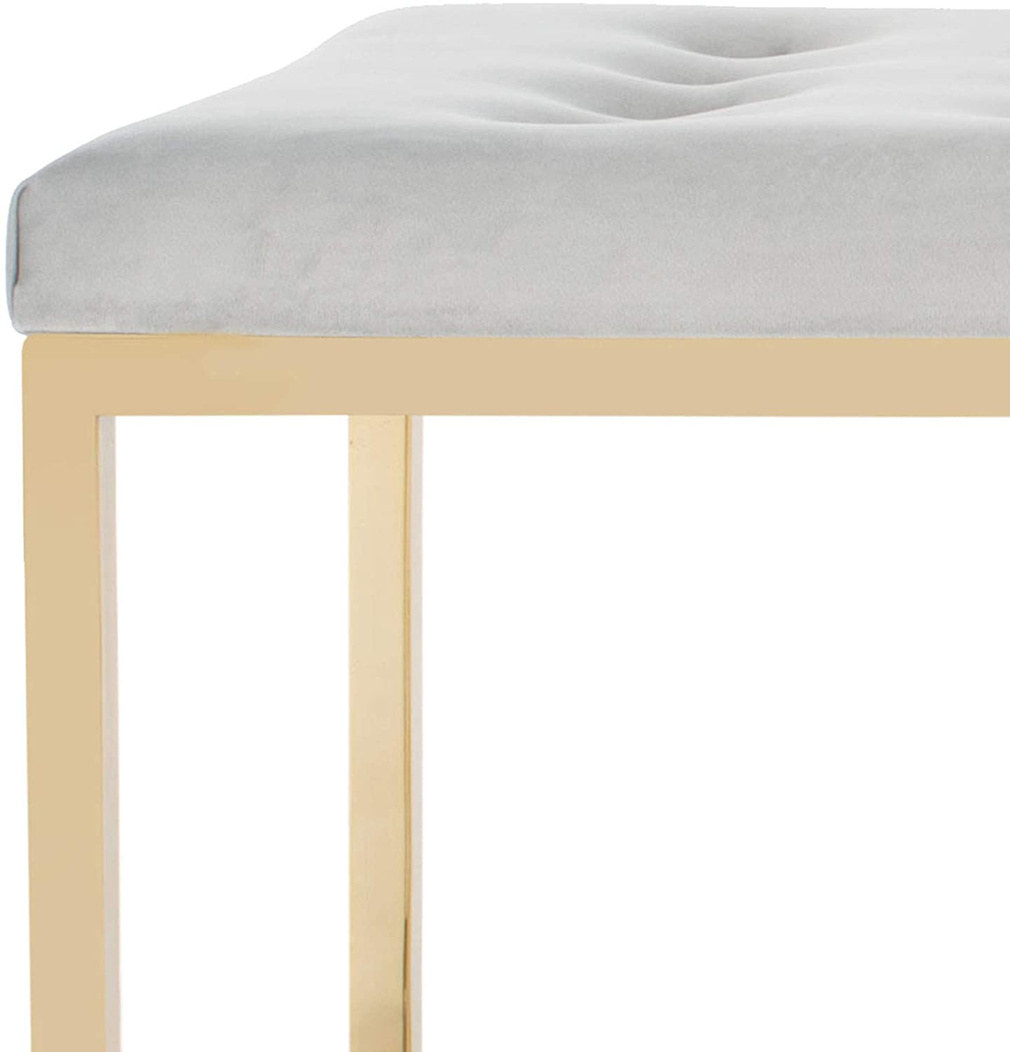 Modern Tufted Upholstered Velvet and Metal Bench Ottoman