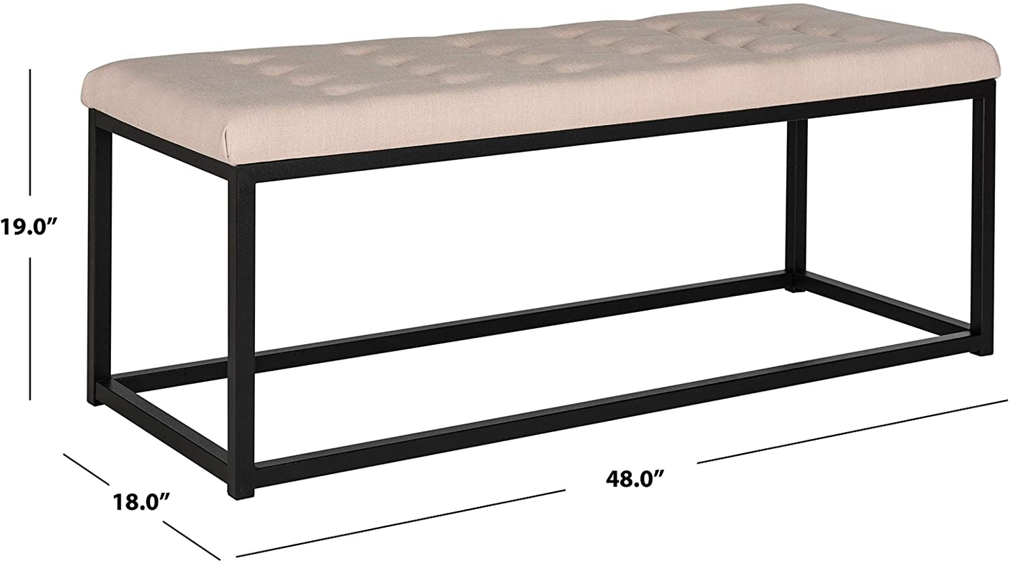 Modern Tufted Upholstered Velvet and Metal Bench Ottoman