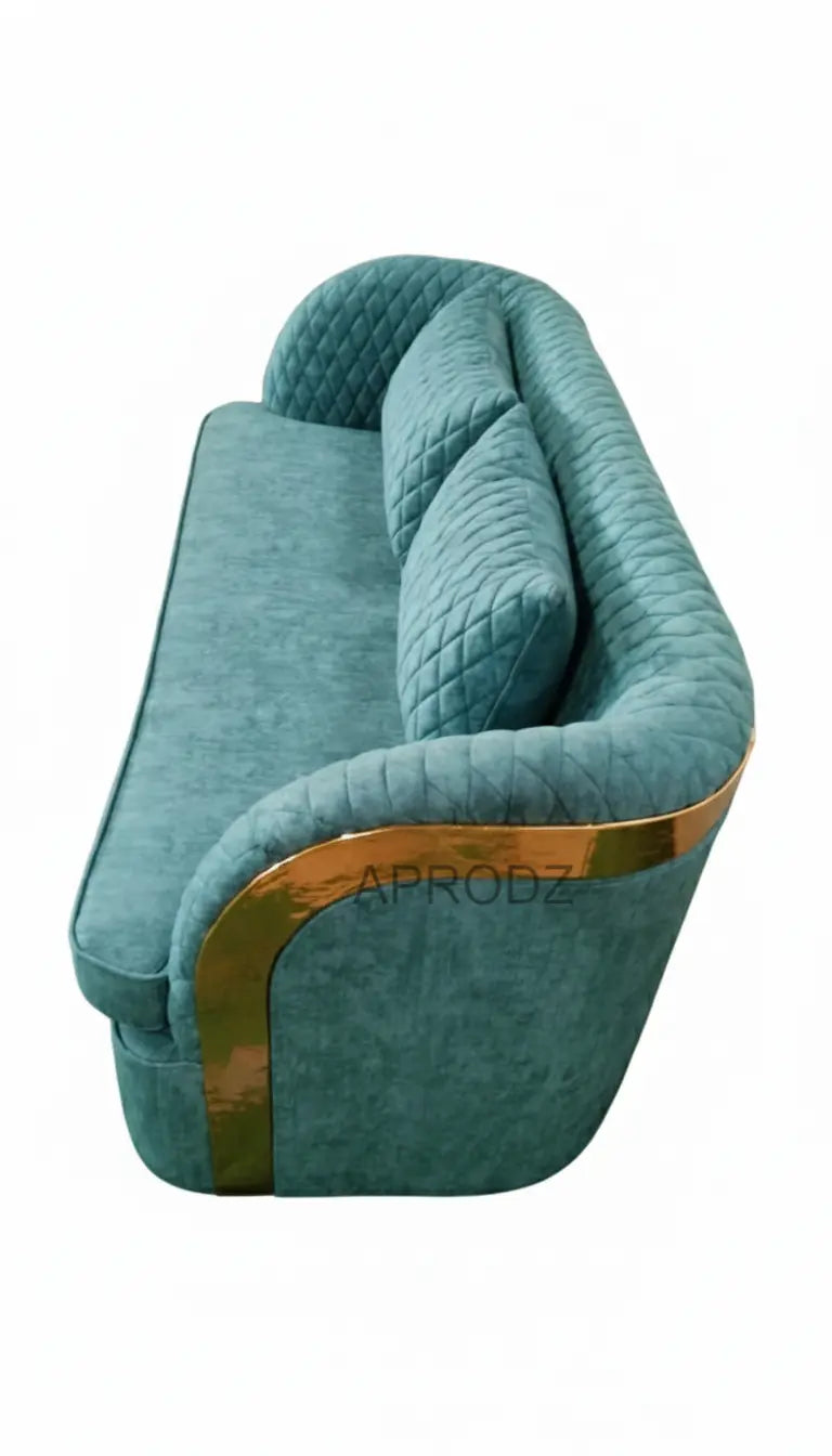 modern 3-seater sofa Luxury Curved Velvet Sofa with Gold-Plated Back – Premium High-Density Foam, Criss-Cross Stitch Design, Modern 3-Seater for Living Room (Teal Blue)