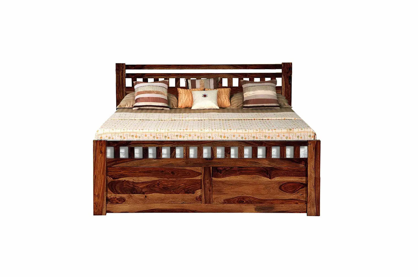 Sheesham Wood Darryl Bed with 4 Drawers for Bedroom | Brown Finish