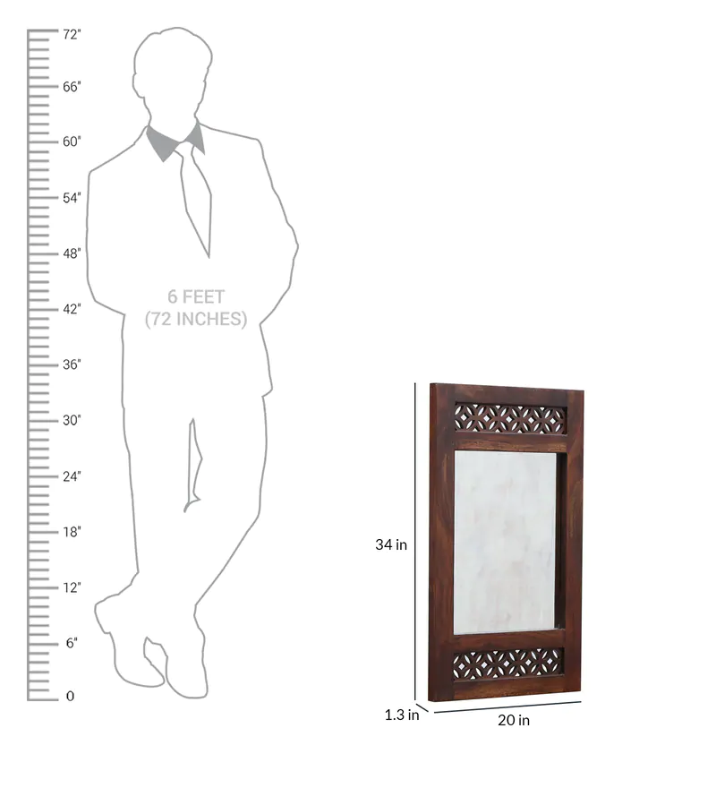 Durque Rectangular Wall Mirror with Carved Sheesham Wood Frame - Provincial Teak Finish