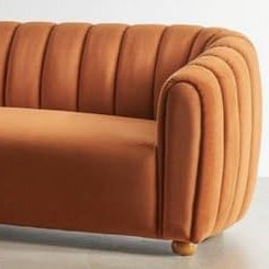 APRODZ Serene Modern Channel-Tufted Velvet Sofa – Burnt Orange 3-Seater Couch for Living Room