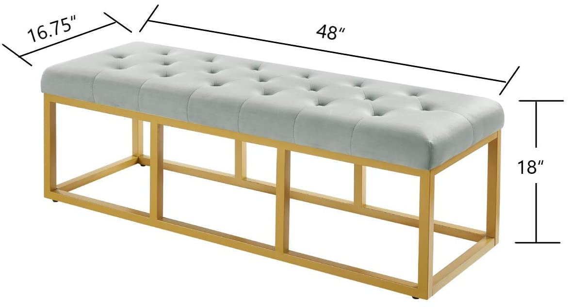 Tufted Long Upholstered Velvet and Metal Bench