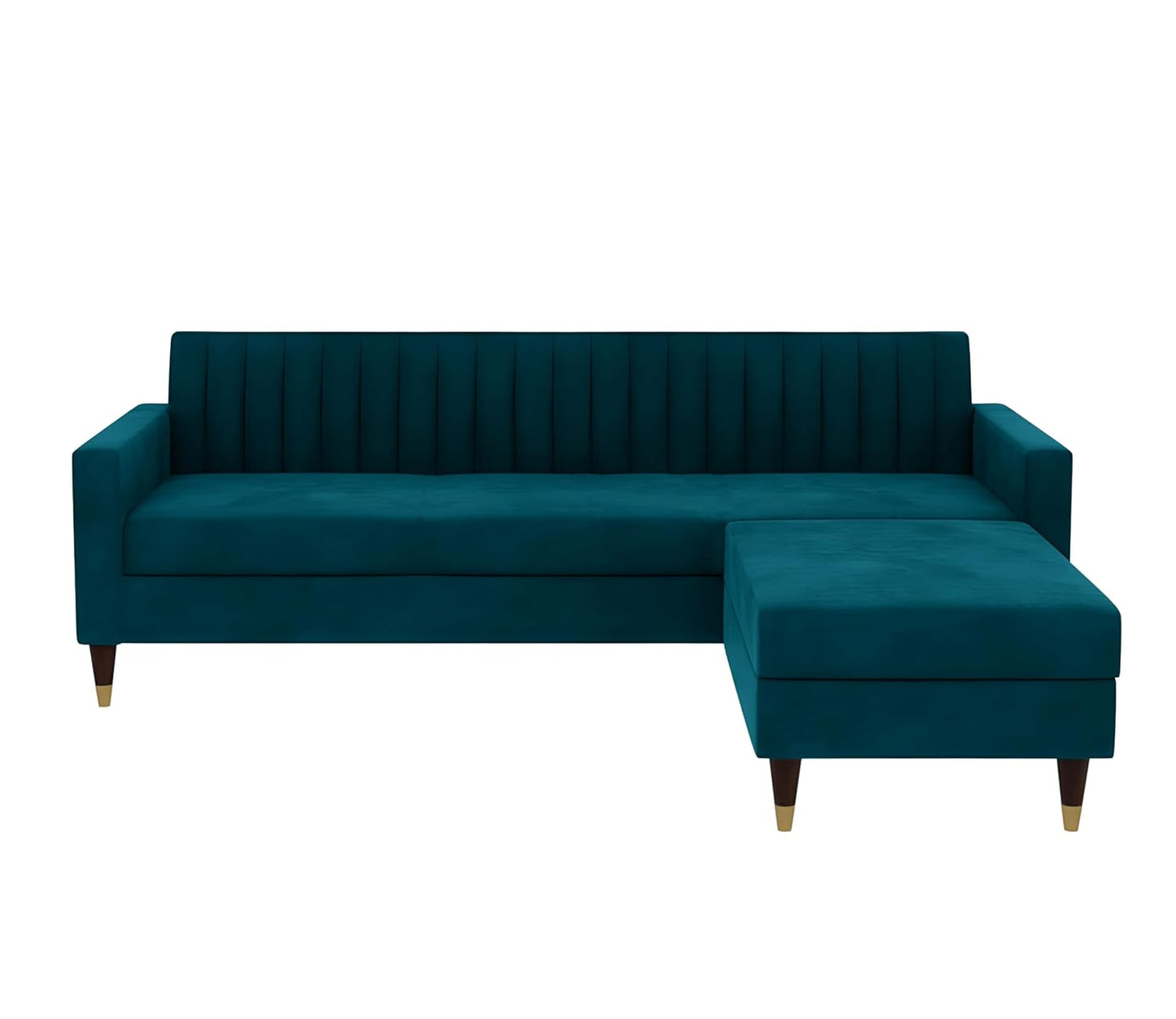 APRODZ Velora L-Shape Velvet Sectional Sofa in Teal – Right Hand Chaise, Tufted Back, Mid-Century Modern Design with Gold-Tipped Legs | Living Room Furniture