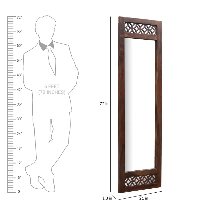 Durque Full Length Mirror with Carved Sheesham Wood Frame - Provincial Teak Finish