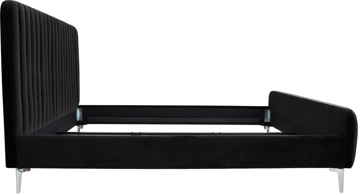 Fluted Velvet Upholstered Bed – Premium Platform Bed with Metal Feet & Luxurious Comfort for Bedroom & Home