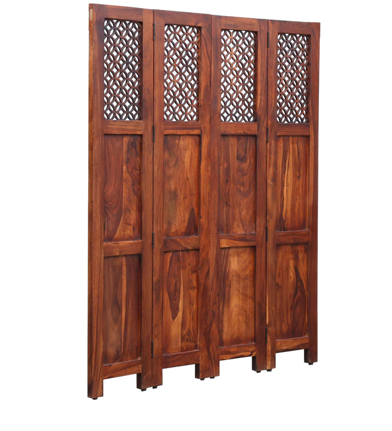 Durque 4 Panel Room Divider - Honey Oak