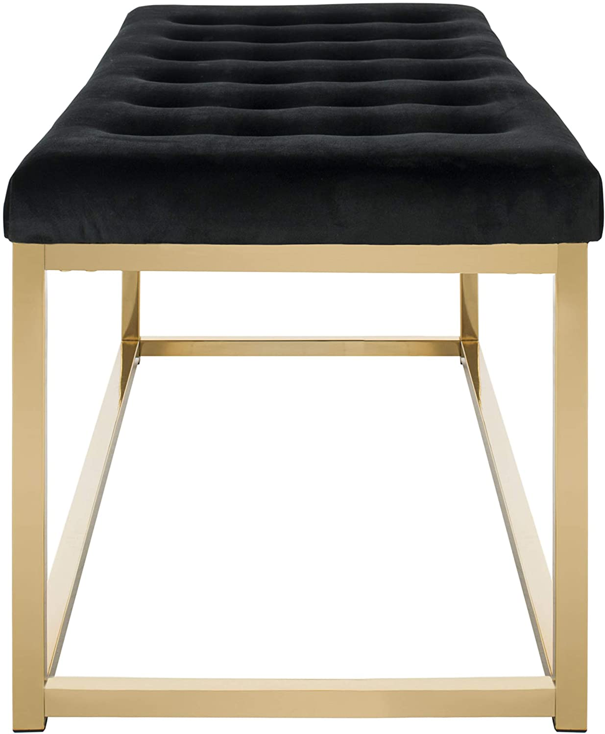 Modern Tufted Upholstered Velvet and Metal Bench Ottoman