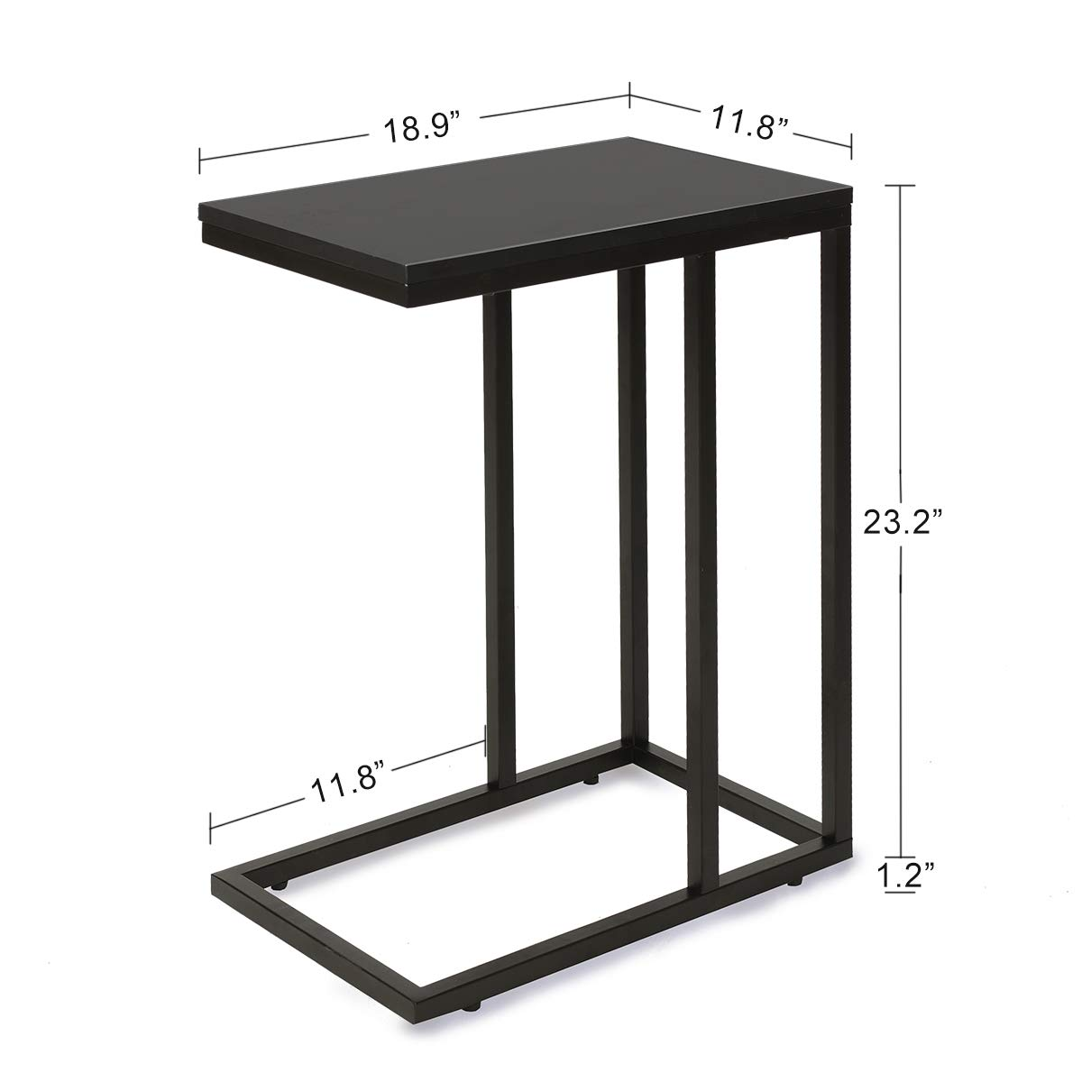 C Shaped End Table, Snack Side Table, Black