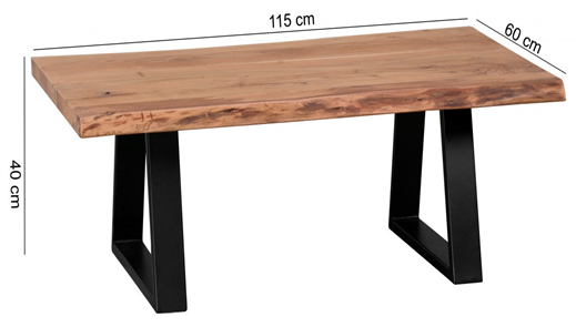 Spigolosa Acacia Wood Top and Metal Base Coffee Table (Acacia Wood - Natural + Black Powder Coated)