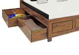 Sheesham Wood Kansas Bed with 4 Drawers for Bedroom | Brown Finish