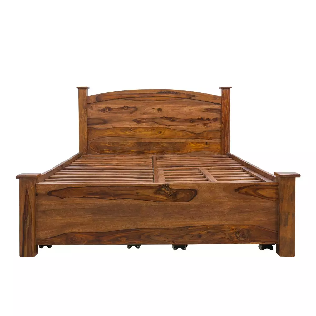 Sheesham Wood Kermit Bed with 2 Drawers for Bedroom | Brown Finish