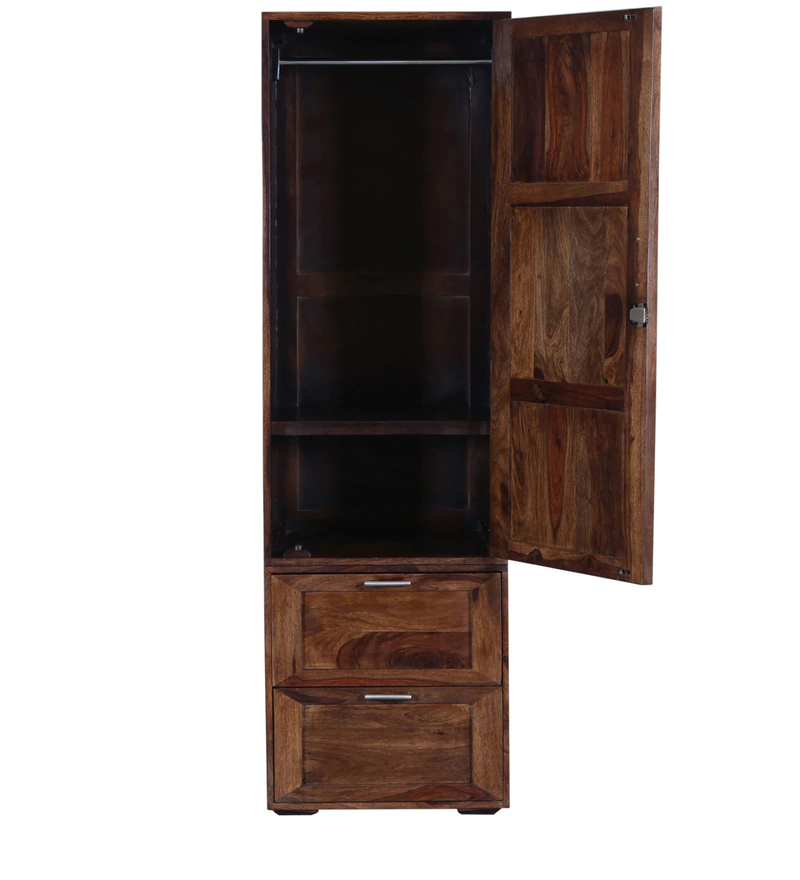 Durque Sheesham Wood Single Door Wardrobe- Provincial Teak Finish