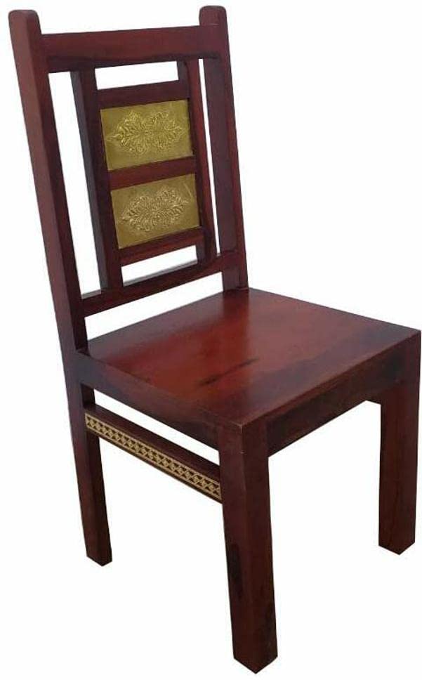 Sheesham Wood Brass 6 Seater Dining Table Set Honey Finish