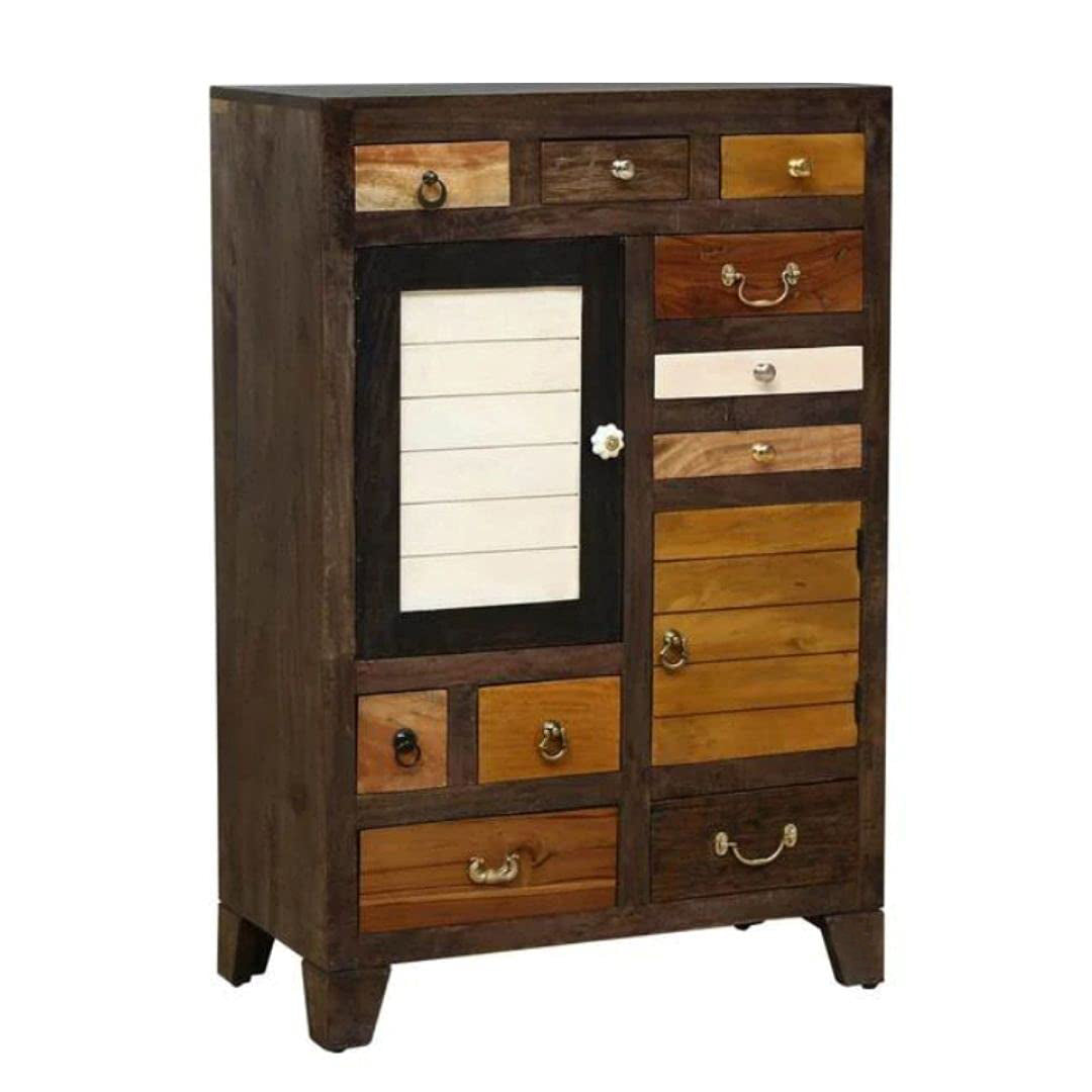 Wooden Storage Cabinet | Wooden Chest of Drawer | Wooden Storage Furniture with 10 Drawers | Wooden Designer Storage Furniture | Antique Cabinet for Bedroom | Walnut Finish