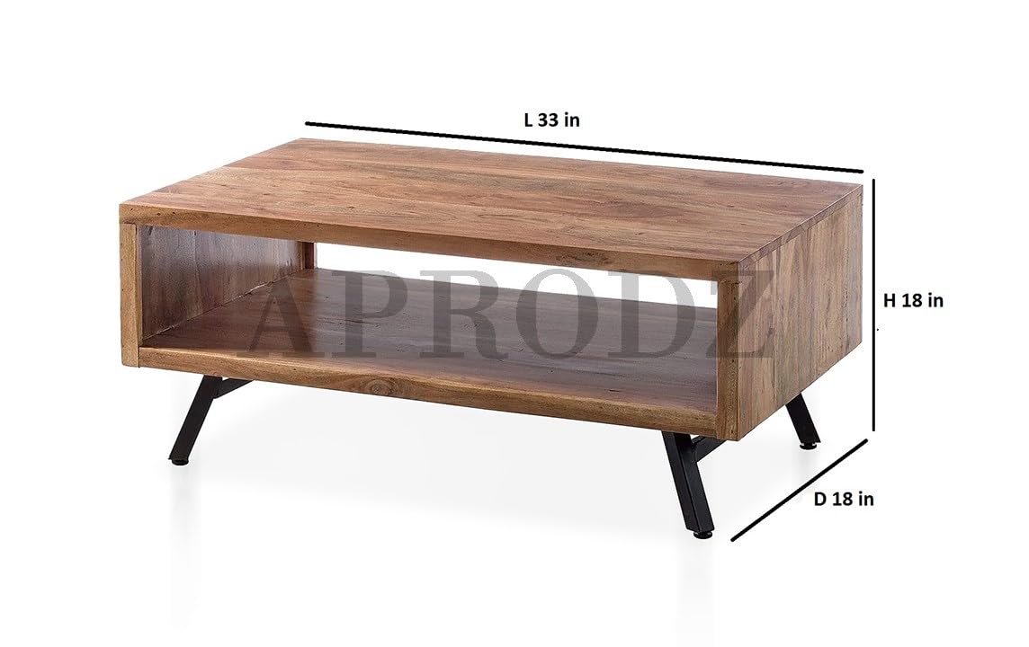 Chic Teda Sofa Teapoy Table | Natural & Black Finish | Solid Wood Side Table | Ideal for Living Room Décor