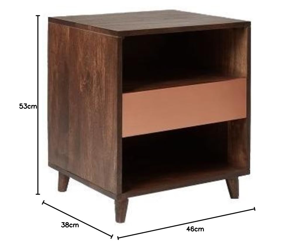 Mango Wood Alfena Bedside Table for Bedroom Living Room with 1 Drawer End Table
