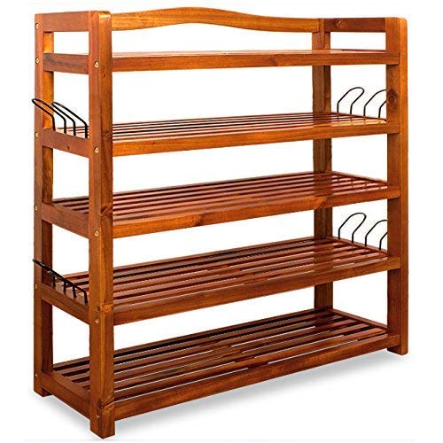 Wooden Shoe Rack 5 Tier Storage Cabinet Wood Shelf for Hallway Large Furniture Organiser Unit Brown Cupboard Racks