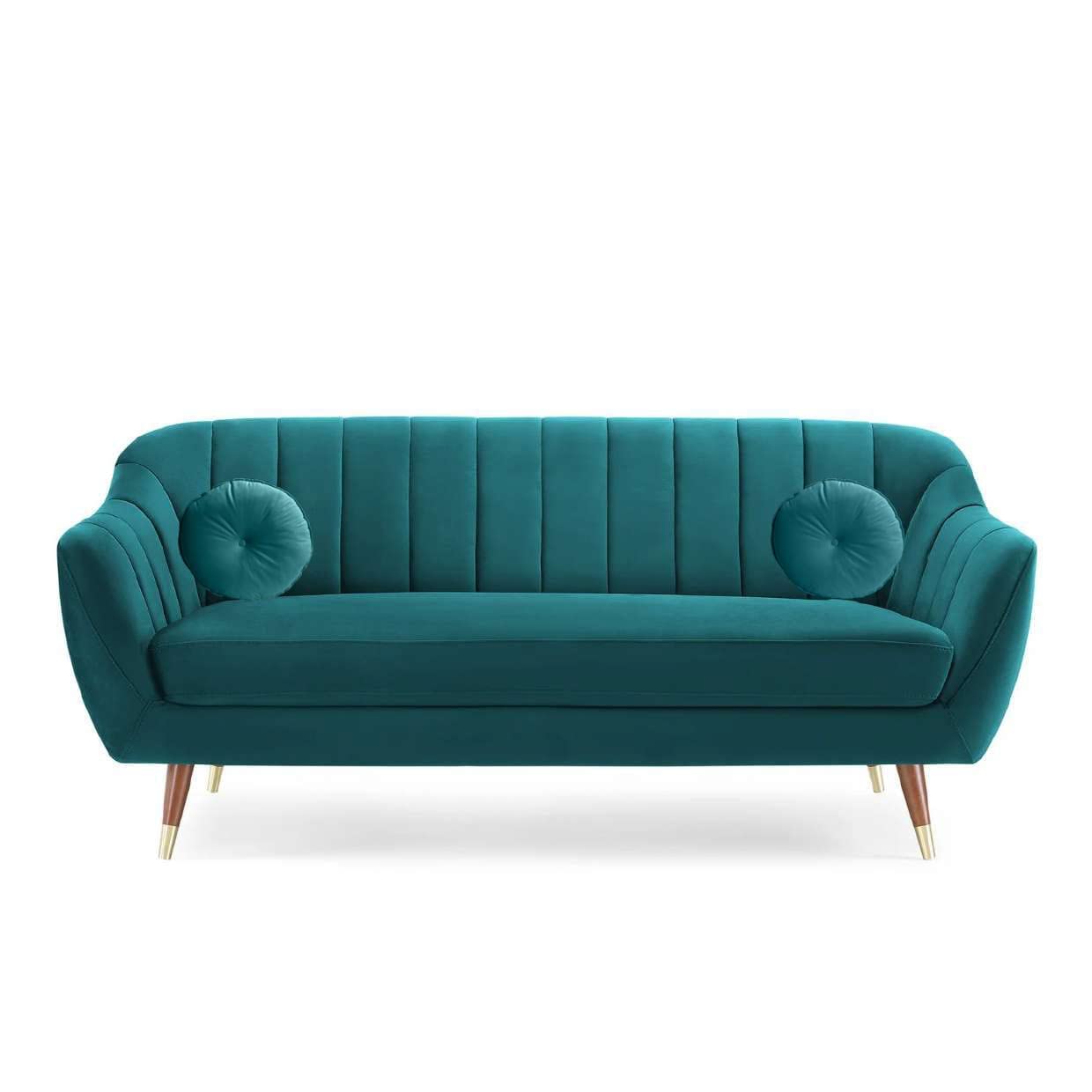 Aprodz Serene Emerald Green Velvet 3-Seater Sofa – Modern Channel Tufted Couch for Living Room | Soft Upholstery | Wooden Frame | Comfortable & Stylish Design