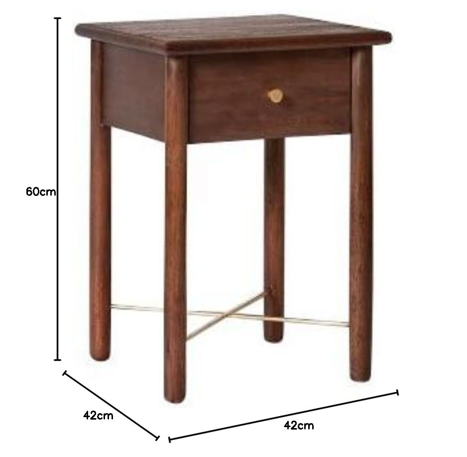 Mango Wood Sogi One Drawer Bedside Storage Table for Living Room | Dark Brown