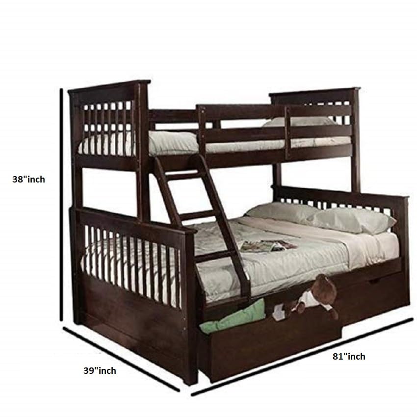 Sheesham Wood Fragho Bunk Bed – Sturdy Wooden Bunk Bed with Spacious Storage for Kids’ Room, Bedroom & Guest Room (Brown Finish)
