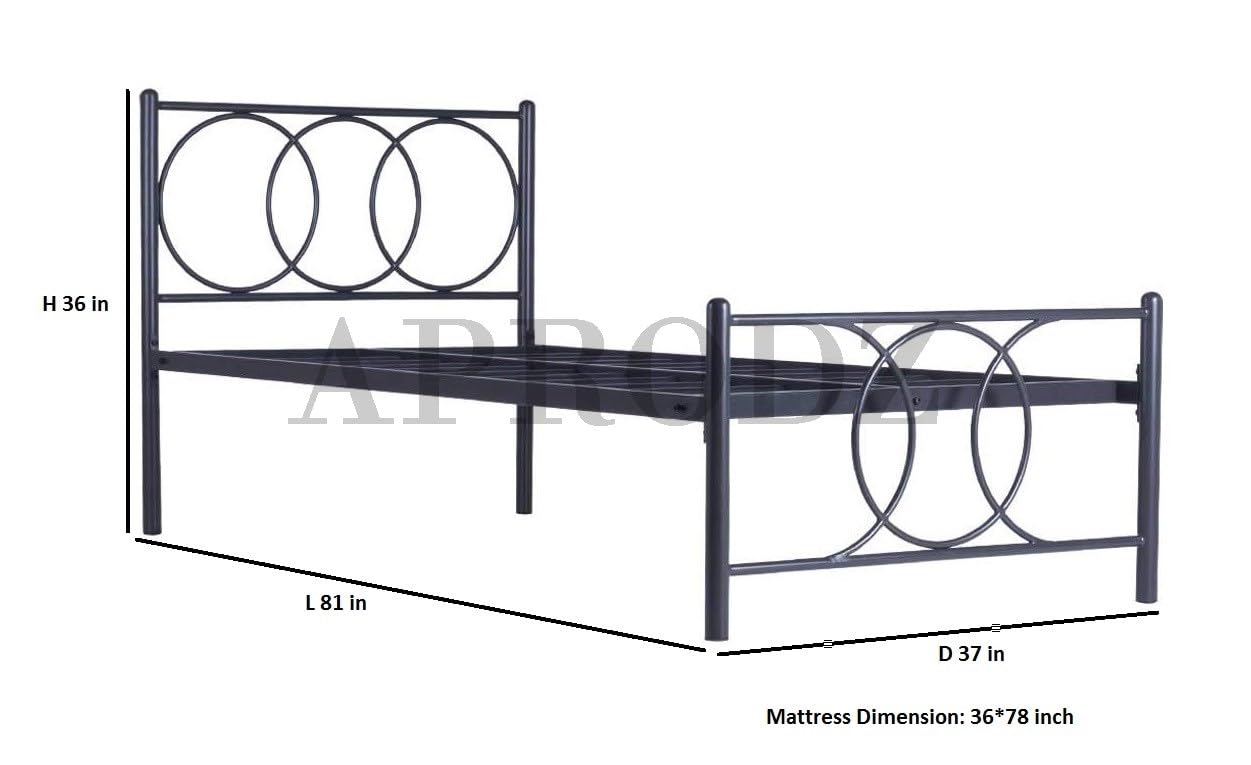Black Powder-Coated Single Metal Bed | Sturdy and Durable Frame | Modern Minimalist Design | Easy Assembly | Ideal for Small Spaces