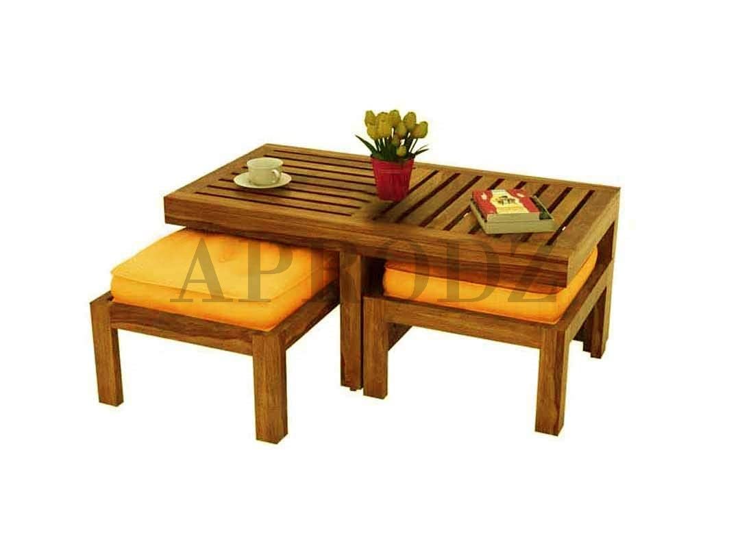 Sheesham Wood Nicola Stylish Coffee Table with 2 Stools for Living Room | Center Table for Home | Brown Finish…
