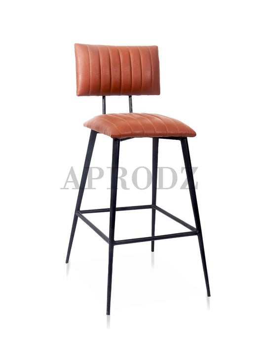 Upholstered Cold Rolled Steel Bar Stool (Brown Fabric + Black Powder Coated) - Set of 2