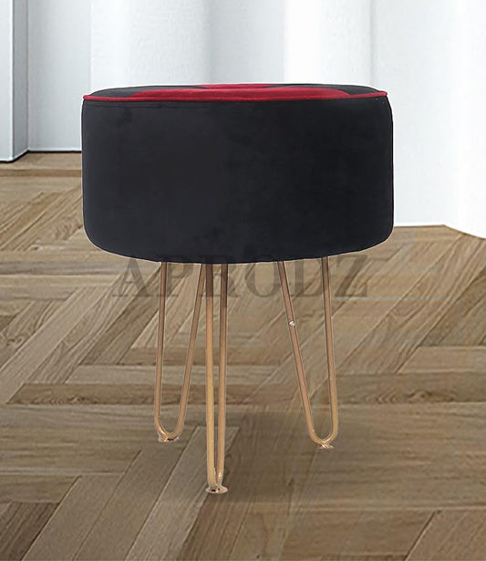 Upholstered and Steel Frame Puffy Stool Grass Green Fabric + Black Powdercoated - Set of 2