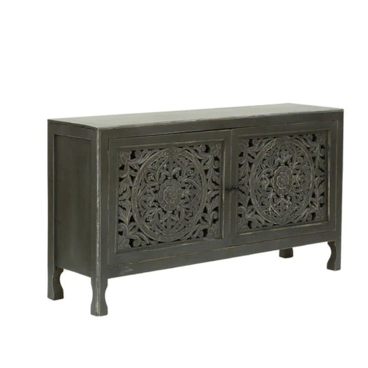 Cabinet for Storage Wooden Furniture | Sideboard Cabinet Living Room | Crockery Cabinet Furniture | Living Room Solid Mango Wood (Grey)