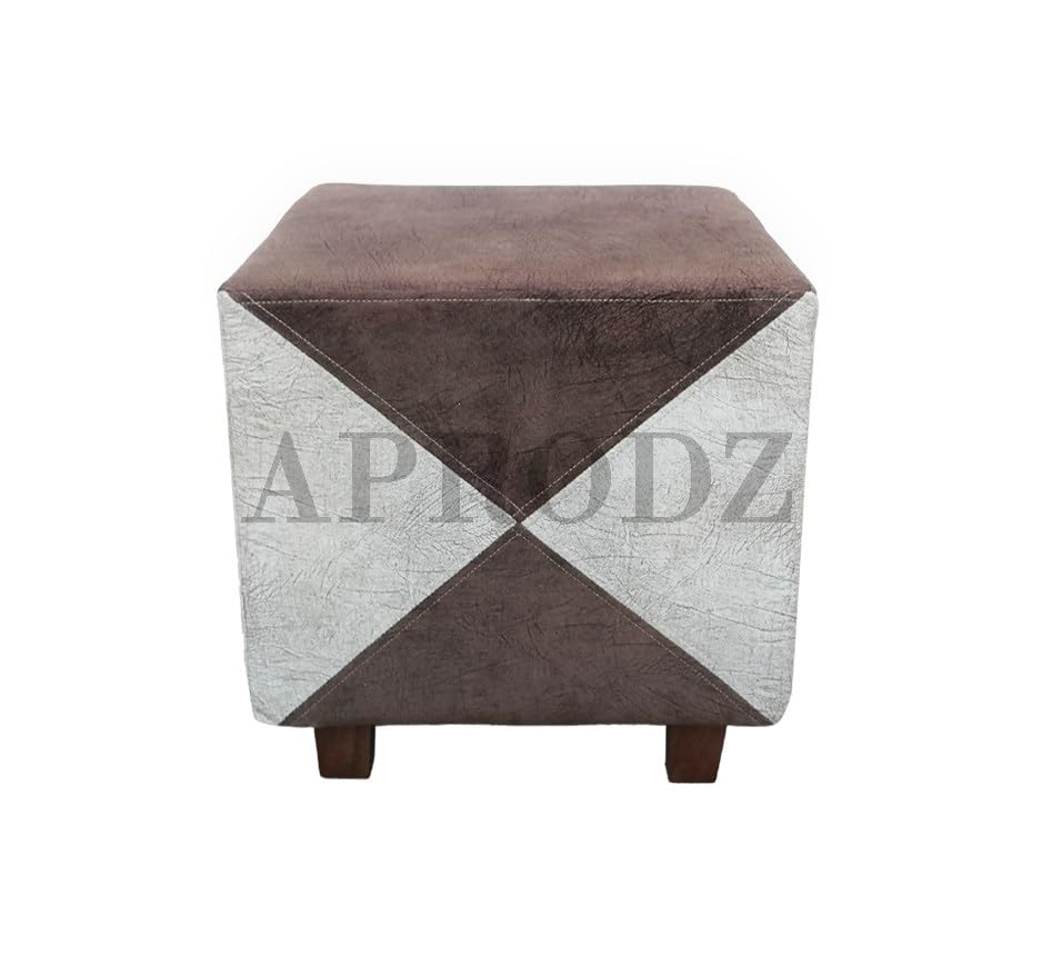 Ottoman Stool for Living Room | Pouffes for Sitting| Foot stools | Office Stools | Decoration & Dressing Table Suede Fabric Set of 2 Brown + Beige
