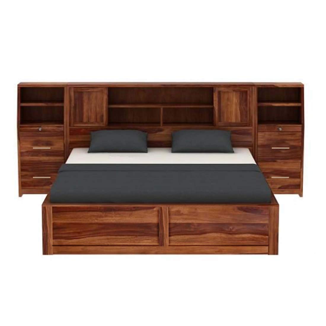Sheesham Wood Trapez Hydraulic Bed with 2 Bedside