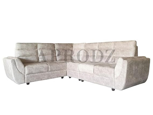 L-Shaped Sectional 6-Seater Sofa with Tufted Cushion Padded Armrest Perfect Fabric Corner Sofa for Guests Living Room, Drawing Room, Office & Lounge (Light Grey)
