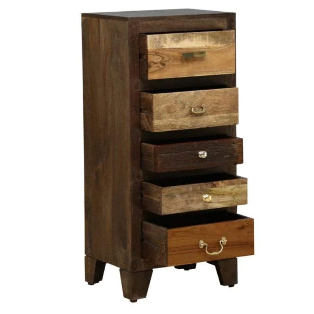 APRODZ Wooden Designer Antique Chest of Drawer | Cabinet with 5 Drawers | Sheesham Wood | Walnut Finish