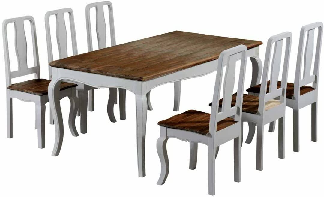 Sheesham Wood Vaughan 6 Seater Dining Table Set for Home Living Room | Dining Furniture | Grey and Brown